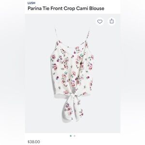 Lush, Size Small Tie Front Crop Cami Blouse - Gently Used